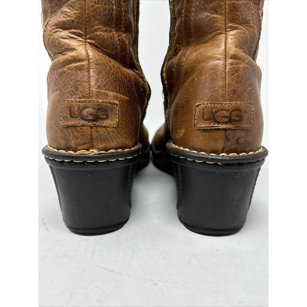 UGG Australia Hartley Brown Leather Shearling Lined Wedge Boot Women’s 8 - Picture 2 of 16